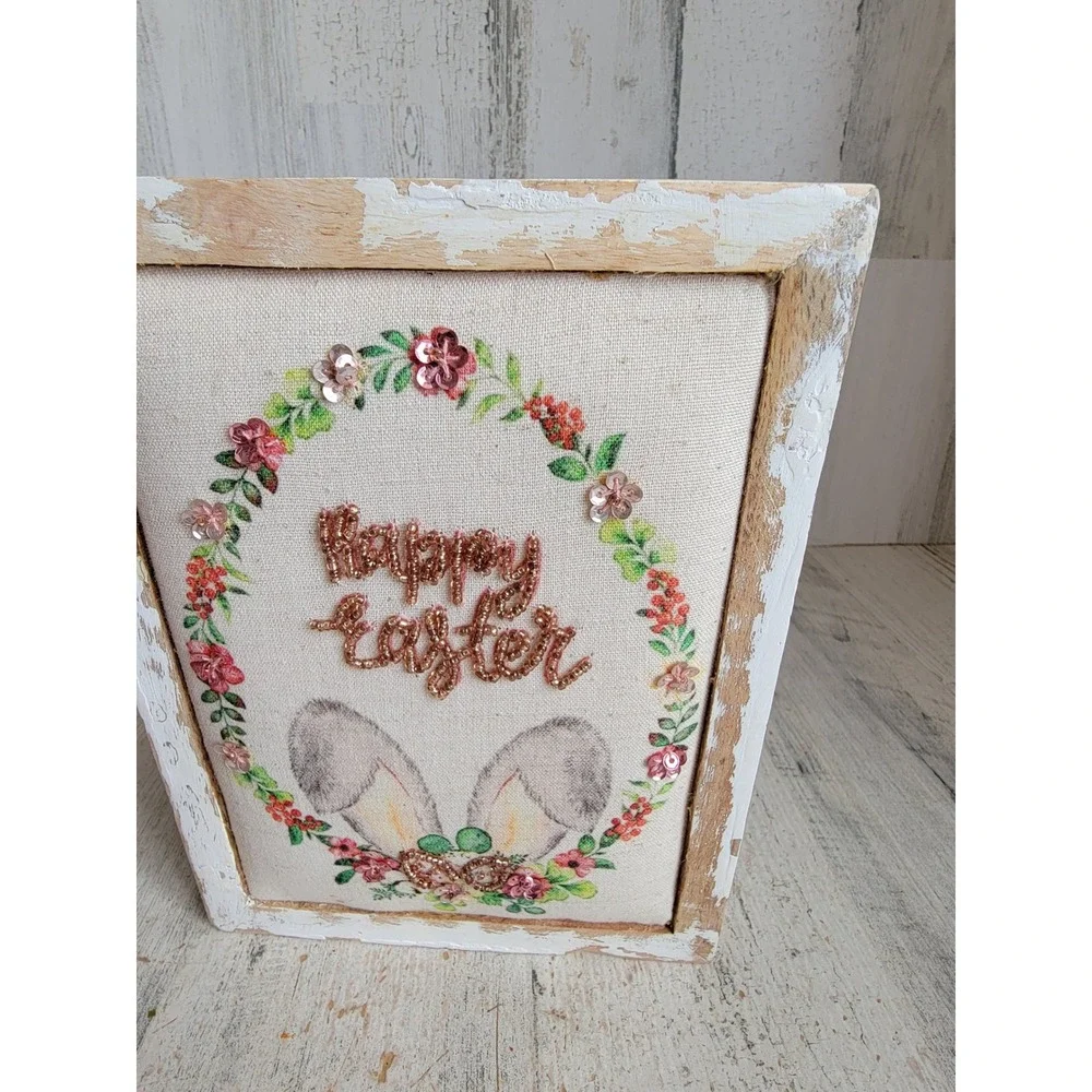 Happy Easter Bunny egg bead embroidered box home decor spring